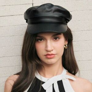 Black Leather Newsboy Cap